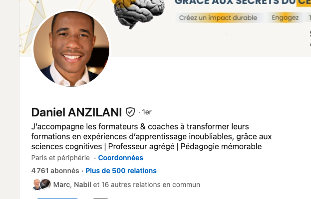 Daniel's profile after crystallization: 4,761 followers, authority established