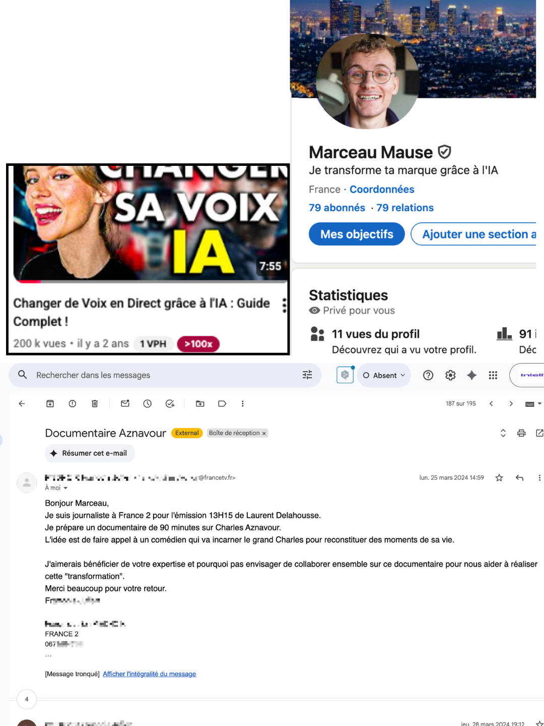 The France 2 email for the Aznavour documentary