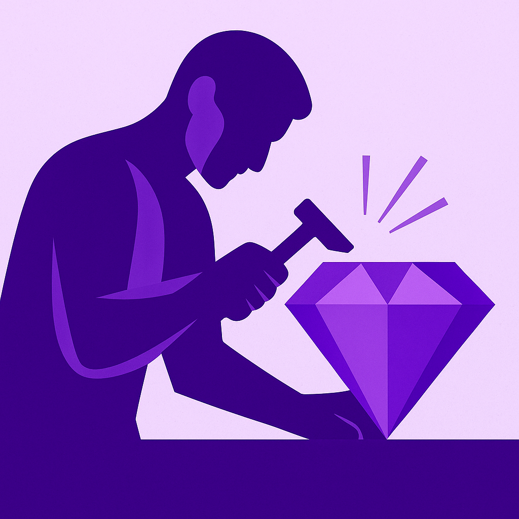 Person carving a triangle with a hammer, resonance effect